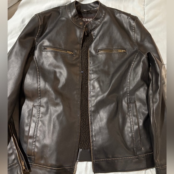 GUESS Men's Dark Brown Leather Jacket - Picture 1 of 6